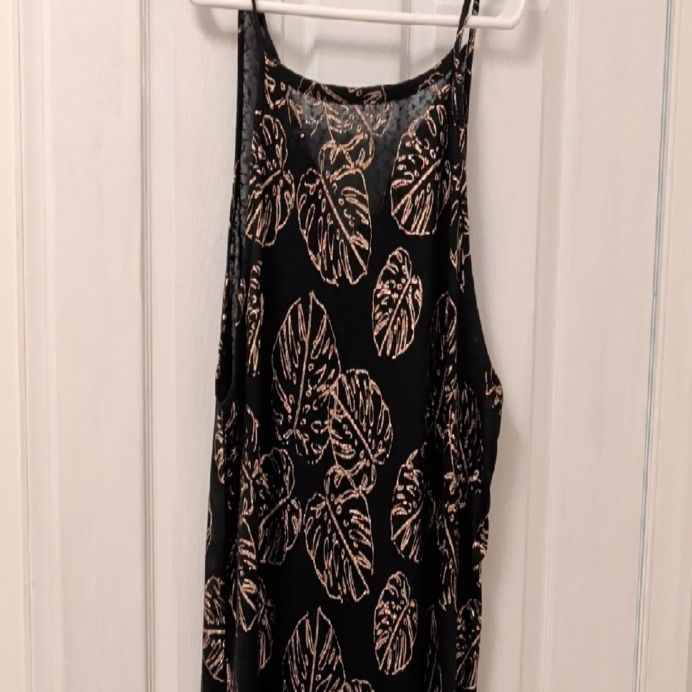 Black and Gold Leaf Print Women's Top